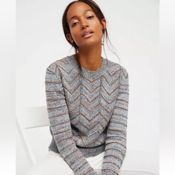 Free people open chevron knit cotton blend sweater size M excellent condition - Picture 2 of 16